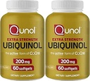 Qunol Ubiquinol CoQ10 200mg Softgels, Ubiquinol 200mg - Forme active de Coenzyme Q10, Antioxydant pour la santé cardiaque - 60 Compte (paquet de 2)