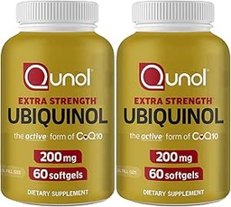 Qunol Ubichinol CoQ10 200mg Softgels, Ubichinol 200mg - Actieve Vorm van Co-enzym Q10, Antioxidant voor Hartgezondheid - 60 Tellen (Pack of 2)