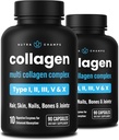 NutraChamps Multi Collageen Pillen, Types I,II,III,V,X, Double Hydrolyzed Collageen Peptides Powder Capsules, Proteïnesupplement voor vrouwen en mannen, 180 Capsules (verpakking van 2)