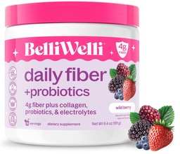 Belli Welli Fiber Supplement voor vrouwen en mannen Premium Daily Fiber Powder from Organic Acacia with Added Collageen, Electrolytes & Probiotics, No Bloat, Constipatie & Gut Health Support (Wild Berry)