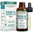 LiveWise Naturals DHA Omega-3 Liquid Drops voor zuigelingen en peuters, Vegan-Friendly Omega-3 Essential Supplement, bevordert gezonde hersenen, ogen, Body Defense, baby en peuter Voeding