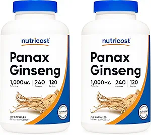 Nutricost Panax Ginseng 1000mg, 240 Capsules (2 flessen) - Non GMO, Glutenvrij, 120 porties