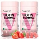 Gommies Biotine 10000mcg suppléments - avec vitamine C, A, D, B-Complex, Folate, zinc pour les femmes et les filles- Gommy de croissance de biotine végétalienne pour cheveux et ongles sains, non-OGM, fraise, 120 ours