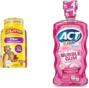 L'il Critters 90 Fiber Gummy Supplement en ACT Kids 16.9oz Anticavity Fluoride Rinse Bundle
