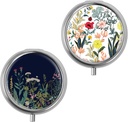 Mini Pill Box, Petite Pill Box, Portable Pill Box, Mignon Organisateur Pill pour les vitamines, les médicaments, l'huile de poisson et les suppléments (fleurs blanches + fleurs noires)
