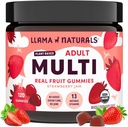 Llama Naturals Multivitamine voor vrouwen en mannen, Veganistisch, Biologische Gummies met Vitamine D, C & K, Volwassenen Echte Fruit Gummy Vitaminen, Kauwbare Multivitamine Supplement, Geen Toegevoegd Suiker Cane, Aardbei, 120 Ct
