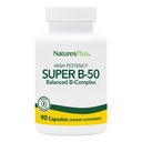 NaturesPlus Super B-50 - High-Potency B Complex Vitamin with Choline, Inositol & PABA - Supports Energy, Recovery & Healthy Skin and Hair - Vegan, Gluten Free - 90 Capsules, 90 Servings