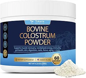 Totaria Bovine Colostrum Supplement Powder for Gut Health, Hair Growth, Beauty and Immune Support - USA Farm Grass Fed - No Fillers, GMP Certified Calostro Bovino para Adultos Organico, 60 Servers