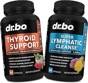 Schildklierondersteuning & Lymfatische Drainage Supplementen - Schildklier Supplement Complex Vitamine & Lymfatische Ondersteuning Totale Herbal Reiniging Producten met Echinacea - Lymph Node Detox Cleanse System Drainage