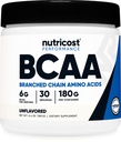 Nutricost BCAA Powder (Unflavored, 30 Servings) - Vegetarisch, niet-GMO, Glutenvrij, Optimaal 2:1:1 Ratio