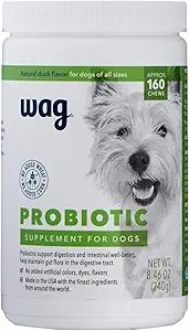 Marque - Wag Probiotique Supplément Chews pour chiens, soutient la santé digestive et la flore de Gut, Flavor de canard naturel, 160 comte, paquet de 1