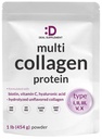 Multi Collageen Proteïne Poeder,1Lb - Type I, II, III, V, X Collageen Peptiden met Biotine 10000mcg, Vitamine C & Hyaluronzuur - Unflavored - Keto & Paleo Friendly, Great voor haar, huid, nagels & gewrichten