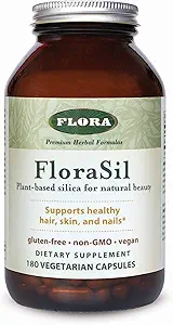 Flora FloraSil 180 Gélules de légumes - Supplément Silica avec extrait de crin pour cheveux, peau et ongles sains* - Soutient la formation de collagène