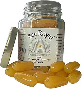Bee Royal - 500mg Capsules de gelées royales fraîches - 60 Capsules de gelées royales 100 % fraîches N'EST PAS congelé Extrait séché - Supporte le système immunitaire, la fertilité, la gestion de l'énergie, réduit la fatigue et la fatigue