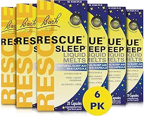 Bach RESCUE SLEEP Melts liquides, naturel orange vanille aromatisant, aide au sommeil et au stress, essence de fleurs homéopathiques, sans mélatonine, gluten et sucre, non-alcool, non-narcotique, 6 paquets, 28 Ct Chaque