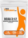 BulkSupplements.com BCAA 3:1:2 Powder - BCAA Supplements, Branched Chain Amino Acids Powder - Unflavored & Gluten Free, 1.5g per Serving, 250g (8.8 oz) (Pack of 1)