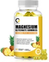 (1 Pack) Magnesium Glycinate Gummies, high-absorptie Magnesium Supplement met calcium & vitamines, ondersteuning bot, spier, nacht, geheugen & goed, veganist, non-GMO, 60 Counts, ananas smaak