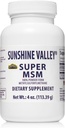 Sunshine Valley® Super MSM Supplement - Methylsulfonylmethaan MSM Crystals Poeder voor gezamenlijke ondersteuning, Nagels, Hair & Skin Health - 100% Pure Powder, Unflavored, Dietary Supplement - 4 oz