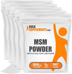 BulkSupplements.com MSM Powder - Methylsulfonylmethaan, MSM Supplement - MSM Pure Powder, MSM 3000mg - for Joint Health, Gluten Free, 3000mg per Serving, 5kg (11 lbs) (Pack of 5)