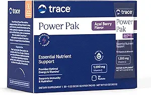 Trace Minerals Power Pak Multivitamine en Multimineral Packets - Electrolyte Support - 1200 mg Vitamine C Plus 70 Acai Berry Flavor - Pa60 ckets