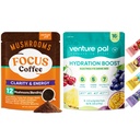 Venture Pal Mushroom Koffie & Electrolyte Powder Bundle: 12 in 1 Koffie met Ashwagandha & Sugar-Free Electrolyte Packets voor Focus, Immuniteit, Hydration & Recovery - 40 Serves & 16 Sticks