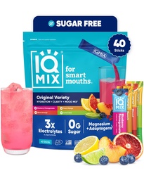 IQMIX Poudre d'électrolyte d'hydratation – Formule 4-en-1 pour l'hydratation, la clarté mentale, l'humeur et la récupération – Mélange de boissons sans sucre, Kéto, Magnésium L-Thréonate, Mane de Lion – Paquet de 40 variétés de dénombrement