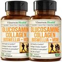 Glucosamine Chondroitin w/ 1200mg Hydrolyzed Collagen Peptides, Boswellia Extract, Quercetin, Bromelain, MSM – Hair Skin Nails and Joint Supplement for Women & Men – FSA Eligible 120 Capsules, 2 Pack