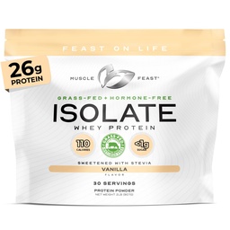 Muscle Feast Grass-Fed Wei Proteïne Isolaat, Alle Natuurlijke Hormone Gratis Pasture Verhoogd, Wei Isolaat Proteïne Poeder voor mannen en vrouwen, Schoon, Glutenvrij, Heerlijk Isolaat Proteïne - Vanille, 2lb