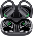 Draadloze oordopjes Bluetooth 5.4 Headphones, 96hrs Playtime, Wireless Charging Case LED Display, Over Ear Headphones, ENC Noise Cancelling, Hi-Fi Sound, IP7 Waterproof, voor Sports Workouts (diep zwart)