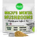 MAJU's Mental Mushroom Poeder Extract, Sterke Leeuwen Mane, Chaga, Reishi, Cordyceps, Vruchtlichamen voor Koffie, Immuun Systeem Booster, Nootrope Hersen Supplement, Geheugen, Biologische Paddenstoelen