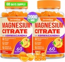 Magnesium citraat Gummies - Magnesium citraat met Ashwagandha & L-Theanine, hoge absorptie Kalm Gummies, Magnesium Gummy voor Kalm, Rust, Zenuw, Spier, 120 Tellingen