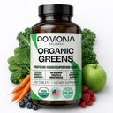 Pomona Wellness Super Greens Supplement, Vol met Superfood Vitaminen & Mineraal, Fruit & groente, Groenen Poeder voor opgeblazen en spijsvertering, Gut Health, USDA Biologische, Niet-GMO, 60 tabletten