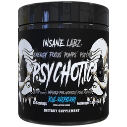 Insane Labz Psychotic Black Edition Mid Stimulant Pre Workout Powder, Energy Focus Pumps, geladen met Creatine Beta Alanine Taurine Gevoed door AMPiberry, 35 Servings (Blue Raspberry)