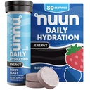 Nuun Énergie Comprimés électrolytiques avec Ginseng, caféine extraite de thé vert, vitamine B12, B6, B5, magnésium et 4 autres électrolytes, sans gluten et végétalien, Berry Blast, 8 Pack (80 portions Total)