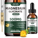 Glycinat de magnésium 500mg - gouttes de magnésium liquide, Ashwagandha, L - Theanine, Camomille - Calme et soulagement du stress, relaxation, sommeil reposant, santé du cœur musculaire, végétalien - 2 Fl Oz (30 jours)