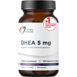 Designs for Health DHEA 5mg - DHEA Supplement for Men + Women - Supplement to Help Support Healthy Aging, Muscle Integrity, Energy + Hormonal Synthesis - Non-GMO (180 Capsules)