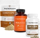 Real Paddestoelen RealBoost (60ct), Lions Mane (120ct) & Cordyceps Mushroom Powder & Capsules Bundle - Mushroom Supplement for Energy, Vitality, Endurance & Cognition - Vegan, Non-GMO