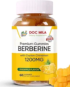 Berberine with Ceylon Cinnamon Gummies 1200mg - Berberine Supplement - Sugar-Free, Non-GMO, Vegan - 60 Gummies (Sugar-Free Pineapple V1)