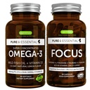 Omega-3 & Vitamine D3 1000iu + Focus Brain Booster Bundle, Fast-Acting 1-a-Day EPA & DHA rTG Huile de poisson sauvage + Caféine, L-Theanine, Taurine & L-Tyrosine, B-Vitamines, Zinc & Cuivre, par Igennus