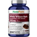 NusaPure White Willow Bark 20:1 Extract, 200 mg Equivalent aan 4000mg, 200 Veggie Capsules, Max Strength, (Non-GMO, Veganistisch)