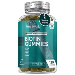 GewichtWorld Biotin Gummies for Hair, Skin & Nails 5000mcg - 120 Count (60 Servings) - Biotin Supplements for Women & Men - Natural Mixed Berry Flavored Biotin Gummy - Vegetarisch & Third-Party Tested
