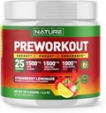 Gebouwd door Nature Pre Workout Powder met Beta Alanine, Creatine Monohydraat, BCAA, L Citrulline, L Arginine en Cafeïne - Aardbei Lemonade Flavor - 25 Servers