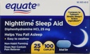 Equate Nighttime Slaaphulp 25 mg, 00 Mini-Caplets, 100 Tellen