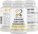 Kurkuma Curcumine Resveratrol Voedingssupplement, Antioxidant Eigenschappen, Ondersteunt Goede Ontsteking en Immuun Systeem, 120 Vegan Capsules