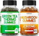 Champignon 10 en 1 Blend (120 Gummies) Focus & Cerveau Champignon Supplément et Green Tea Fat Burner Perte de poids (60 Comte) Appétit Suppressant Supplément de perte de poids pour les hommes et les femmes - Vegan & Made in USA