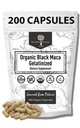Maca noir gélatinisé biologique – 3X plus forte 200 capsules pour les hommes et les femmes, supplément d'énergie naturelle pour la concentration, la performance, l'endurance et l'endurance, amélioration de l'humeur et stabilité, clarté mentale 1000mg