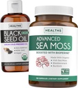 Black Seed Oil Liquid & Sea Moss (2-maand Supply) Sea & Seed Fusion Bundle - Black Seed Oil Liquid (16fl.oz) Premium Cold-Pressed Clack Cumin Seed Oil & Organic Irish Sea Moss with BioPerine - Vegan
