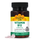 Country Life Vitamine B12 Supplement - essentieel voor hersenfunctie, Zenuwgezondheid, rode bloedcellen - ideaal voor anemiepreventie - Vegan vitamine B, 1000 mcg - Glutenvrije, 60 tabletten