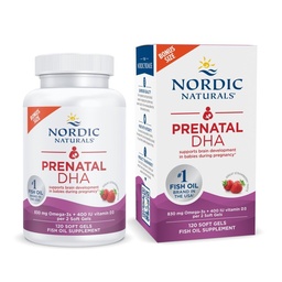 Nordic Naturals Prenatale DHA, Aardbei - 120 Zachte Gels - 830 mg Omega-3 + 400 IE Vitamine D3 - Ondersteunt de ontwikkeling van hersenen bij baby's tijdens de zwangerschap en borstvoeding - Niet-GMO - 60 porties