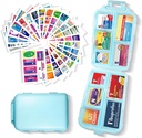 Pill Organizer with Medicine Labels 161 Étiquettes Voyage quotidien Pill Container Mini Organisateur de médicaments Entreposage Pill Organizer Travel Essentials Pill Case 7 Day (Blue, 1 Pack)